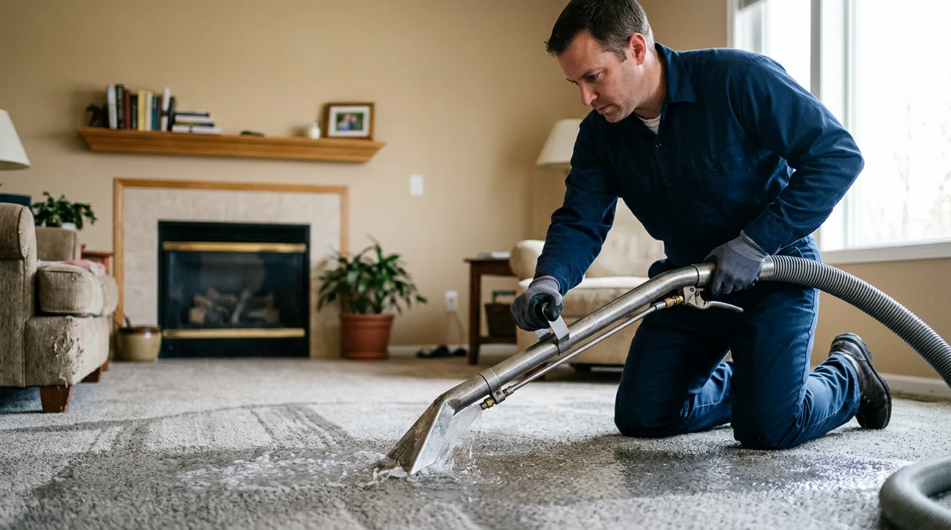 Water damage restoration technician working near Blodgett, MO